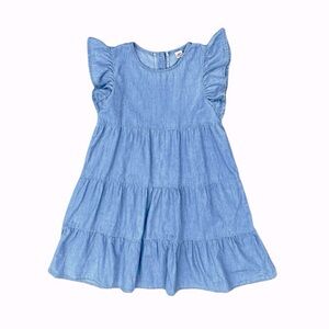 Girls Chambray Flutter-Sleeve Casual Dress Size 7/8